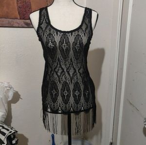 NWT Maurice's black lace tassle tank top S